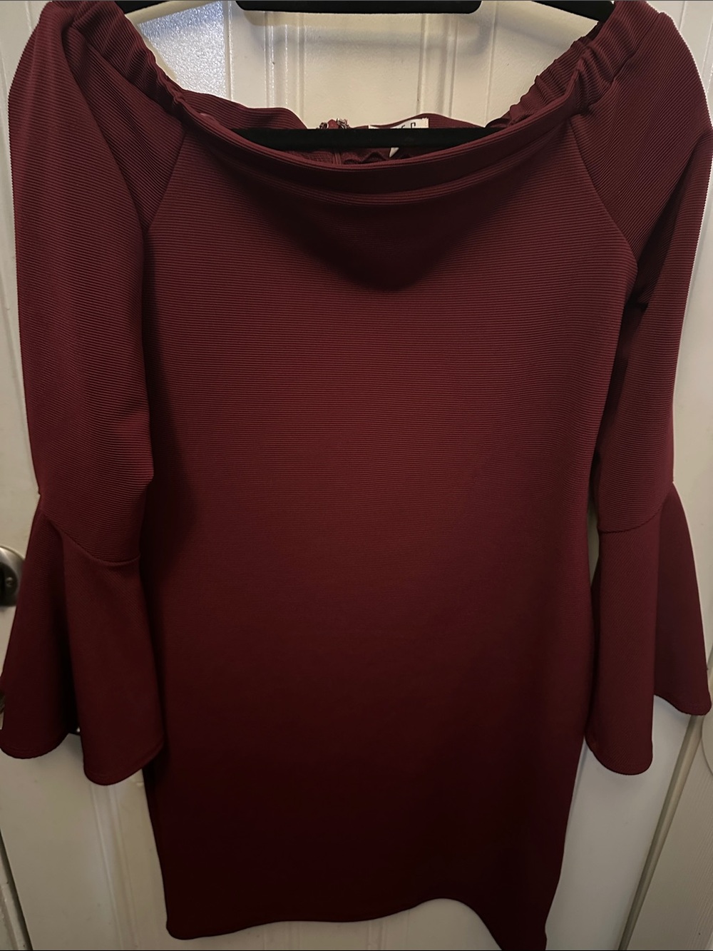 TCEC Off-Shoulder Bell Sleeve Mini Dress in Burgundy Vampy Vampire Goth dress